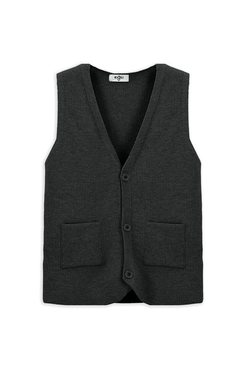 Koyu Antrasit V Yaka Triko Yelek