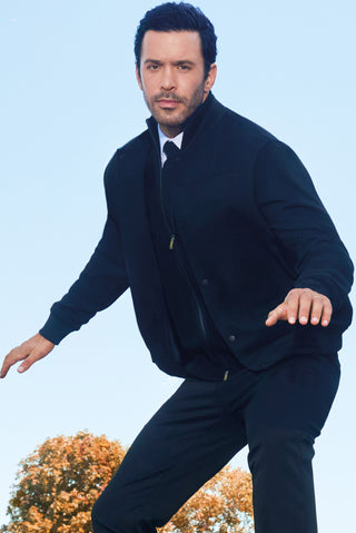  Siyah Desenli Fermuarlı Yünlü Triko Yelek