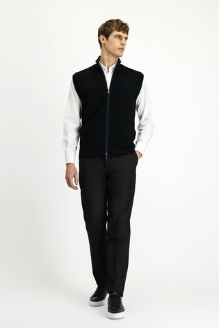  Siyah Desenli Fermuarlı Yünlü Triko Yelek