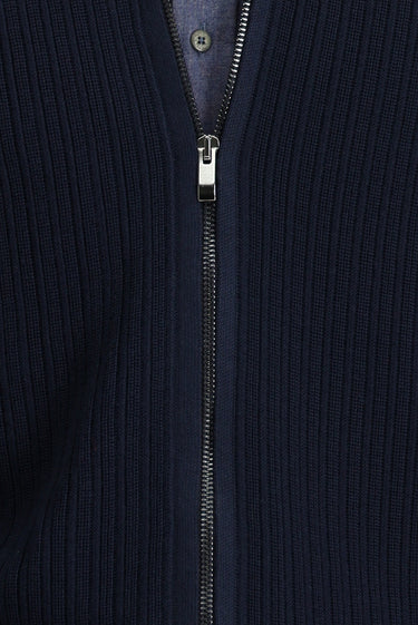 Koyu Lacivert Desenli Fermuarlı Yünlü Triko Yelek