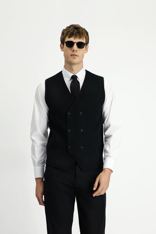  Siyah Yünlü Kruvaze Triko Yelek