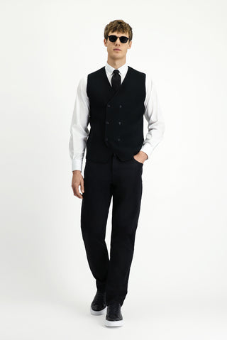  Siyah Yünlü Kruvaze Triko Yelek