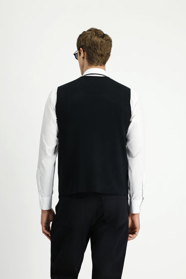 Siyah Yünlü Kruvaze Triko Yelek