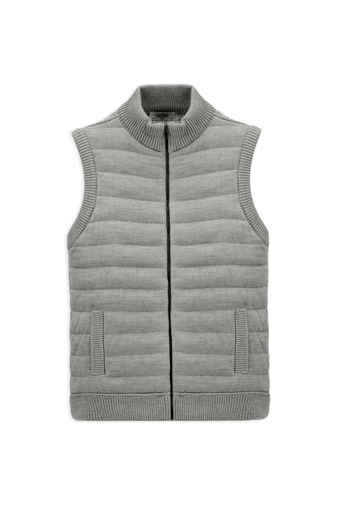 Açık Gri Melanj Desenli Fermuarlı Triko Yelek