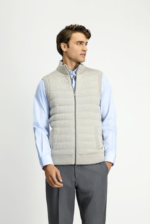 Açık Vizon Desenli Fermuarlı Triko Yelek