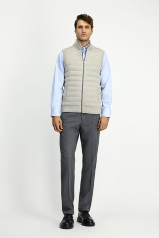  Açık Vizon Desenli Fermuarlı Triko Yelek