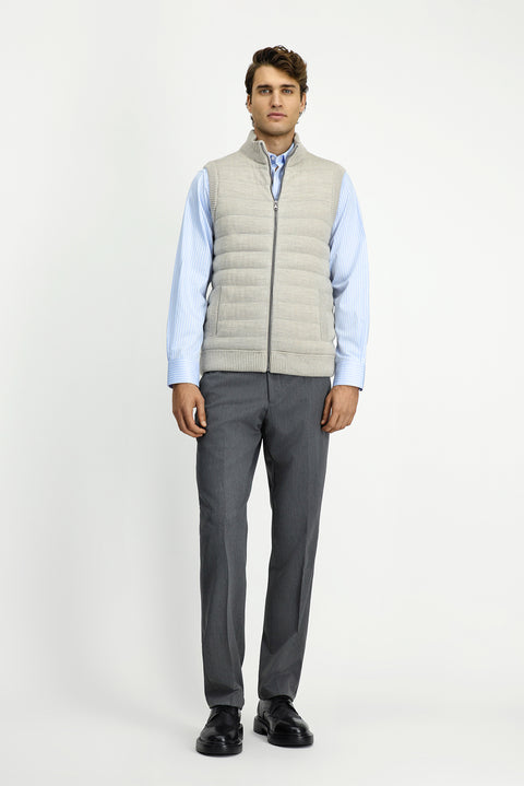 Açık Vizon Desenli Fermuarlı Triko Yelek