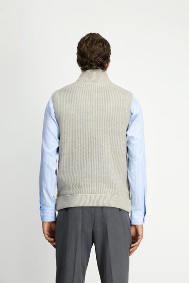 Açık Vizon Desenli Fermuarlı Triko Yelek