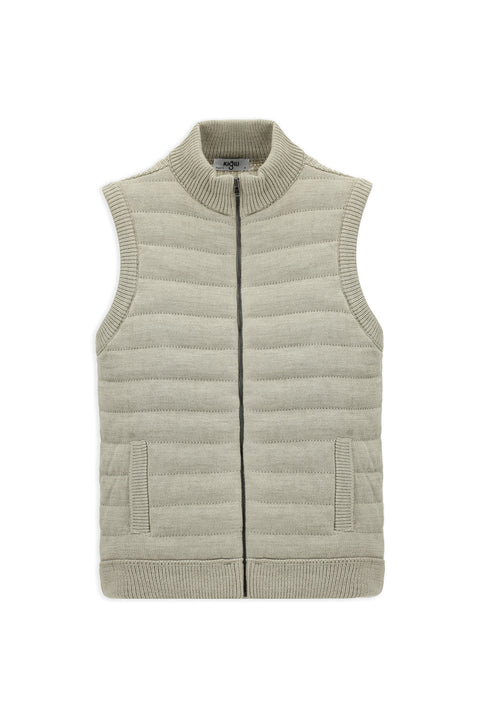 Açık Vizon Desenli Fermuarlı Triko Yelek