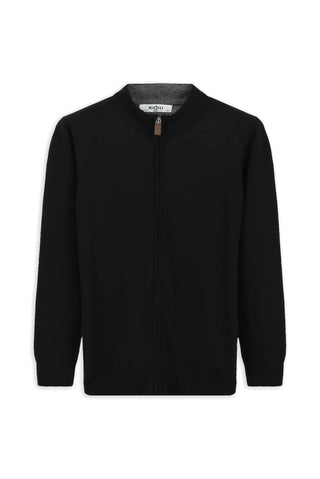  Siyah Yarım Balıkçı Yaka Desenli Fermuarlı Yünlü Kaşmir Karışımlı Örme Triko Hırka