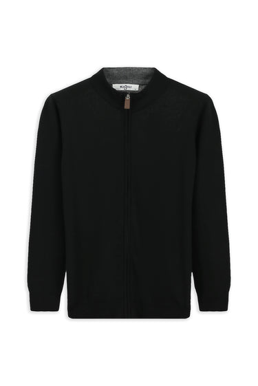  Siyah Yarım Balıkçı Yaka Desenli Fermuarlı Yünlü Kaşmir Karışımlı Örme Triko Hırka