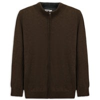 Orta Kahve Yarım Balıkçı Yaka Desenli Fermuarlı Yünlü Kaşmir Karışımlı Örme Triko Hırka