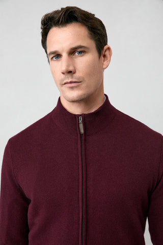  Koyu Bordo Yarım Balıkçı Yaka Desenli Fermuarlı Yünlü Kaşmir Karışımlı Örme Triko Hırka