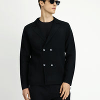 Siyah Yünlü Kruvaze Triko Hırka