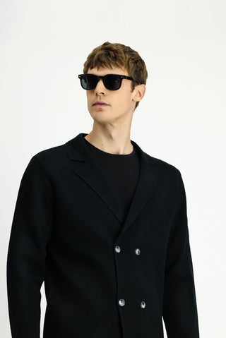  Siyah Yünlü Kruvaze Triko Hırka