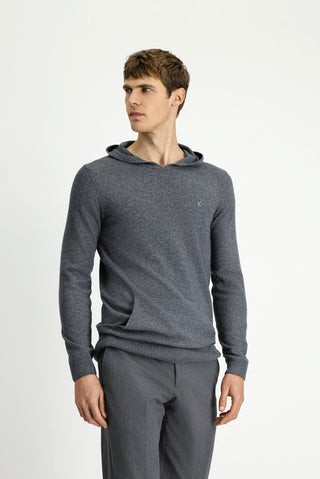  Orta Gri Melanj Kapüşonlu Regular Fit Yünlü Triko Kazak