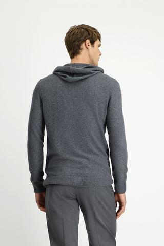  Orta Gri Melanj Kapüşonlu Regular Fit Yünlü Triko Kazak