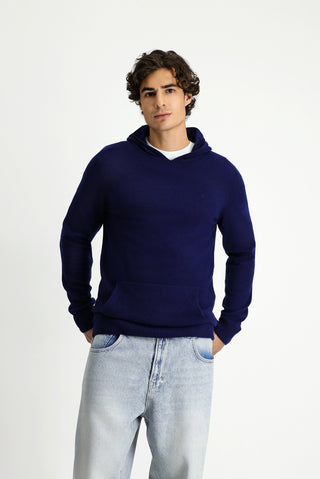  Koyu Lacivert Kapüşonlu Regular Fit Yünlü Triko Kazak