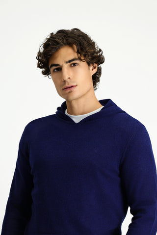  Koyu Lacivert Kapüşonlu Regular Fit Yünlü Triko Kazak