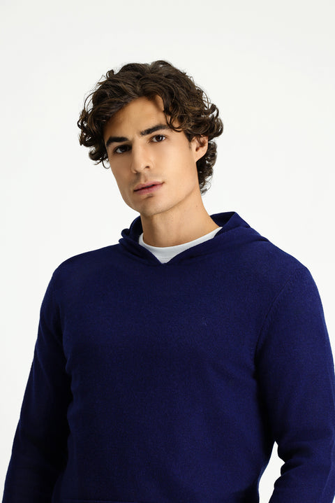 Koyu Lacivert Kapüşonlu Regular Fit Yünlü Triko Kazak
