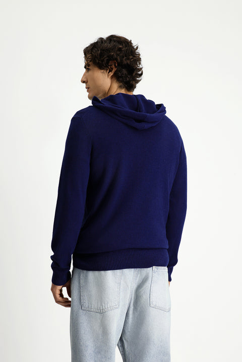 Koyu Lacivert Kapüşonlu Regular Fit Yünlü Triko Kazak