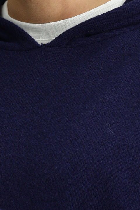 Koyu Lacivert Kapüşonlu Regular Fit Yünlü Triko Kazak