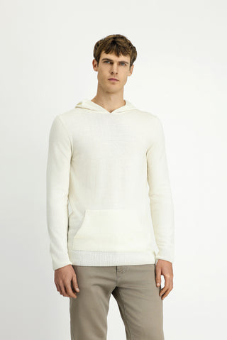  Ekru Kapüşonlu Regular Fit Yünlü Triko Kazak