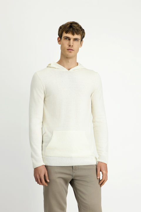 Ekru Kapüşonlu Regular Fit Yünlü Triko Kazak