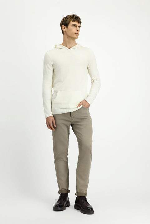 Ekru Kapüşonlu Regular Fit Yünlü Triko Kazak