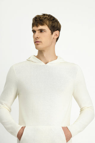  Ekru Kapüşonlu Regular Fit Yünlü Triko Kazak