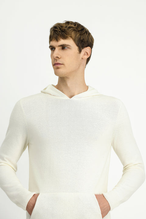 Ekru Kapüşonlu Regular Fit Yünlü Triko Kazak