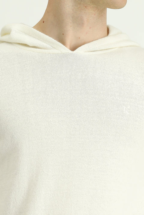 Ekru Kapüşonlu Regular Fit Yünlü Triko Kazak