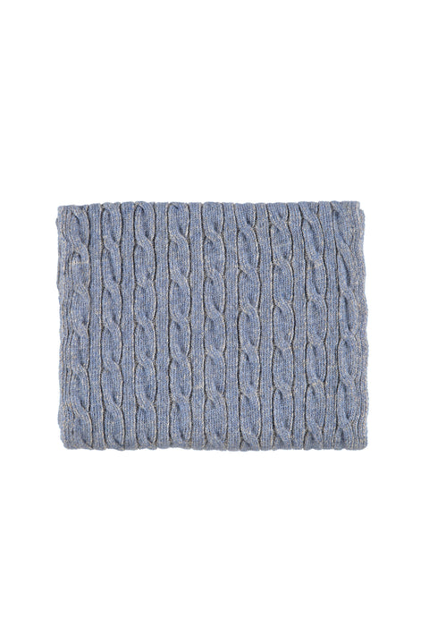 Açık Mavi Melanj Yünlü Desenli Atkı & Bere & Eldiven Takımı