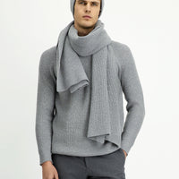 Açık Gri Melanj Yünlü Atkı Bere Takımı