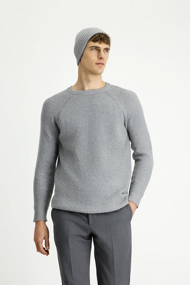  Açık Gri Melanj Yünlü Atkı Bere Takımı