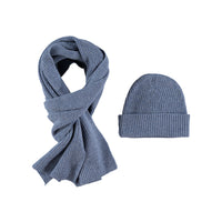 Havacı Mavi Melanj Yünlü Atkı & Bere Takımı