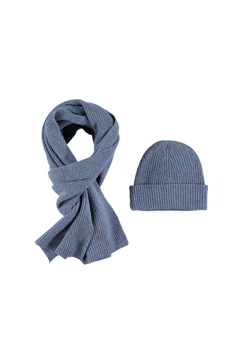 Havacı Mavi Melanj Yünlü Atkı & Bere Takımı