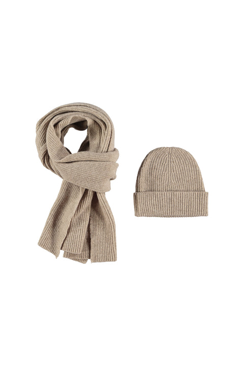 Açık Vizon Yünlü Atkı & Bere Takımı