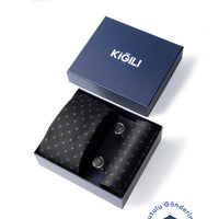 Black 3-Piece Patterned Tie, Pocket Square & Cufflink Set in Gift Box
