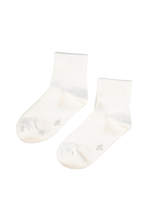 Beyaz 2li Düz Pamuk Karışımlı Kısa Soket Çorap
