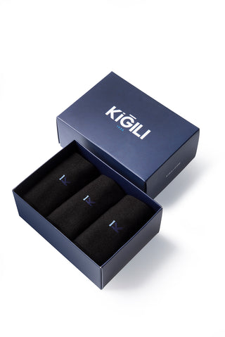  Siyah 3'lü Bambu Karışımlı Düz Çorap Hediye Kutulu Set