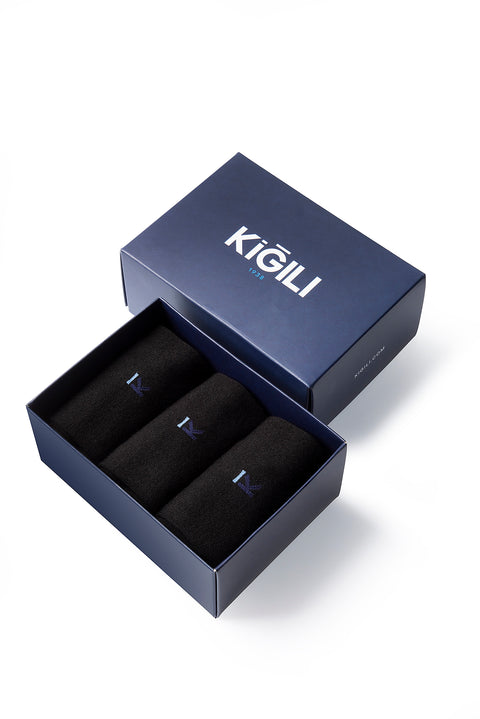 Siyah 3'lü Bambu Karışımlı Düz Çorap Hediye Kutulu Set