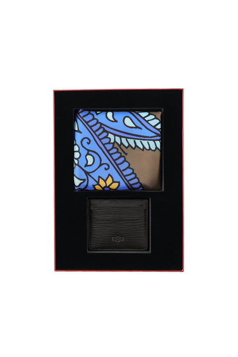 2'li İpek Fular & Deri Kartlık Hediye Kutulu Set