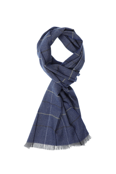 Açık Lacivert İtalyan Ekose Yün Atkı