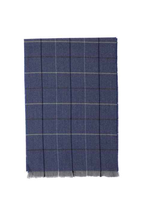 Açık Lacivert İtalyan Ekose Yün Atkı