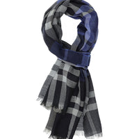 Açık Lacivert İtalyan Ekose Yün Atkı