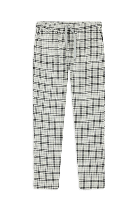 Orta Gri Melanj Slim Fit Dar Kesim Pamuklu Ekose Örme Çantalı Pijama - Eşofman Altı