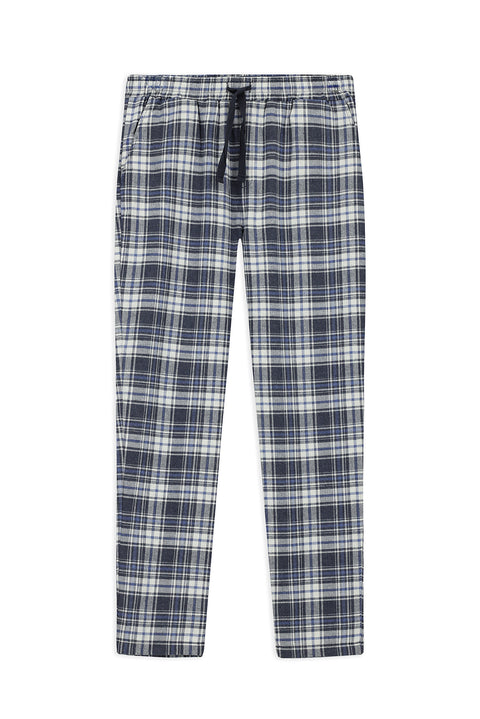 Orta Lacivert Slim Fit Dar Kesim Pamuk Ekose Örme Çantalı Pijama - Eşofman Altı