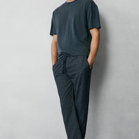 Orta Antrasit Slim Fit Dar Kesim Pamuklu Çizgili Örme Çantalı Flanel Pijama - Eşofman Altı