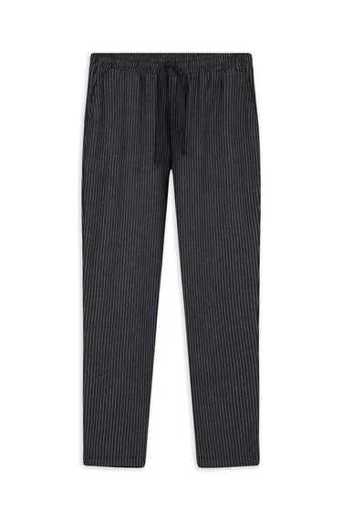  Orta Antrasit Slim Fit Dar Kesim Pamuklu Çizgili Örme Çantalı Flanel Pijama - Eşofman Altı